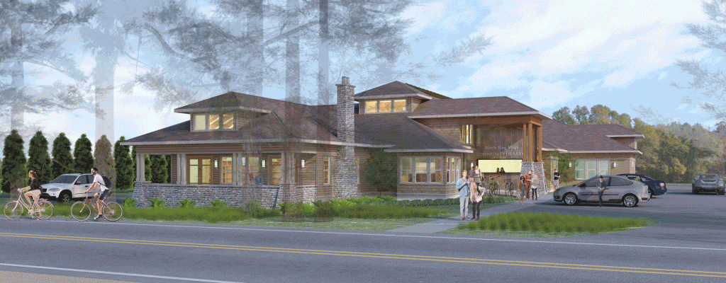 Animated GIF showing architect renderings of the Birch Bay Library