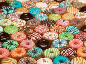 Jigsaw Puzzle box cover - colorful donuts