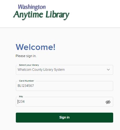 image of Washington Anytime Library login form