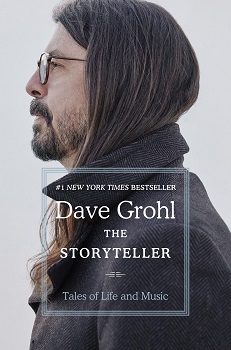 Book cover of The Storyteller: Tales of Life and Music by Dave Grohl, with a photo of Dave Grohl taken from the side