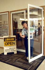 Entrance to Sumas Library with Penny Leenders