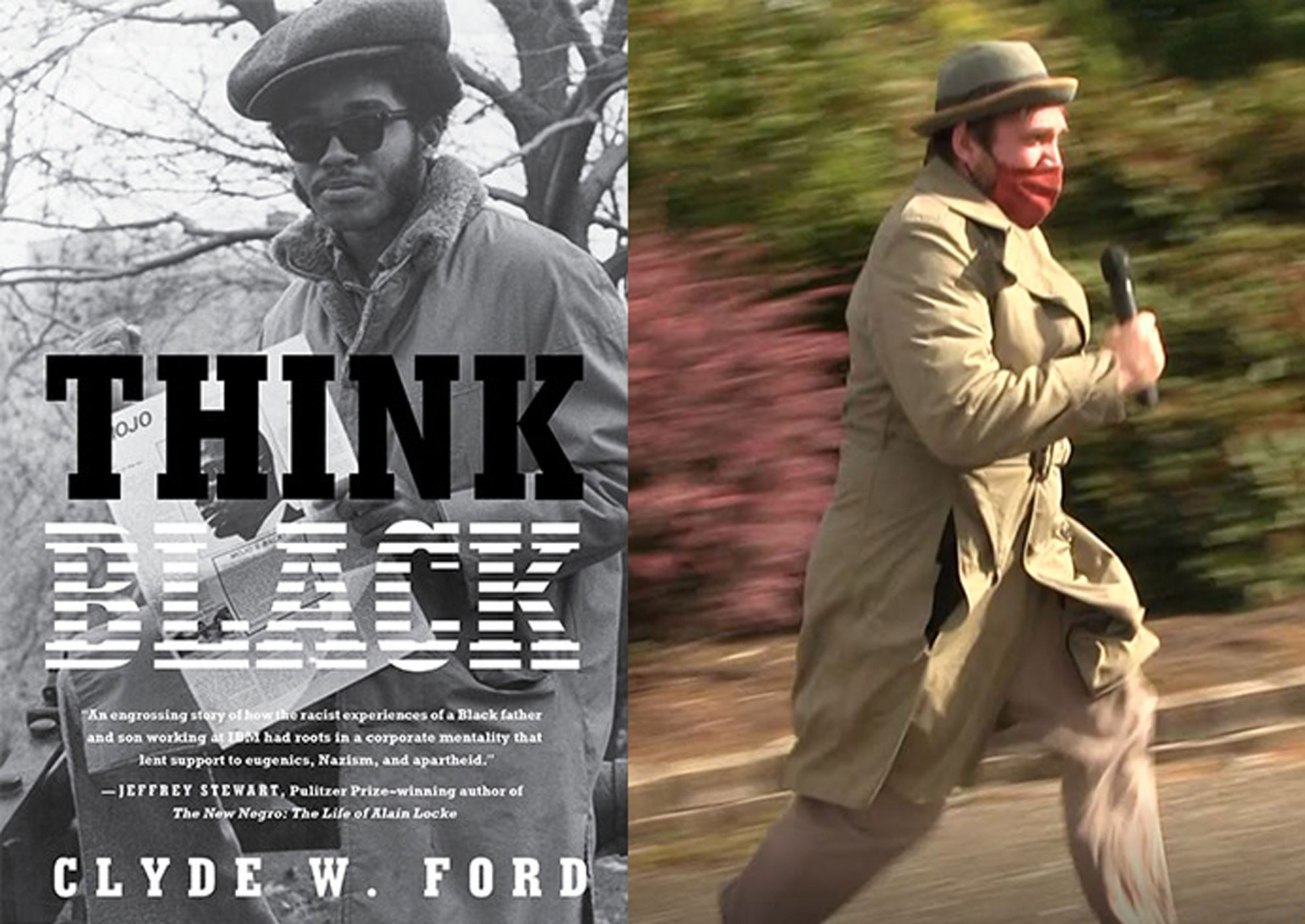 Clyde Ford Think Black book cover and Riley Sweeney running