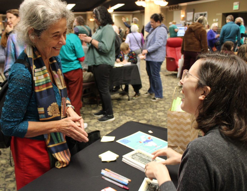 Margaret Bikman talking with Arianne True at Open Book Festival