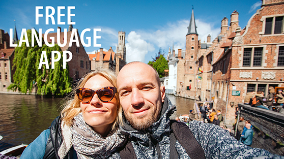 Free Language App. Picture of couple on travels
