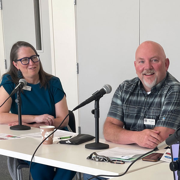 Christine Perkins, Rod Lofdahl and Neil McKay recording a podcast interview