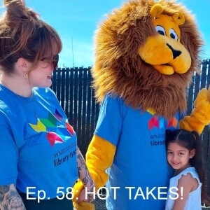 WCLS staff and mascot and young patron