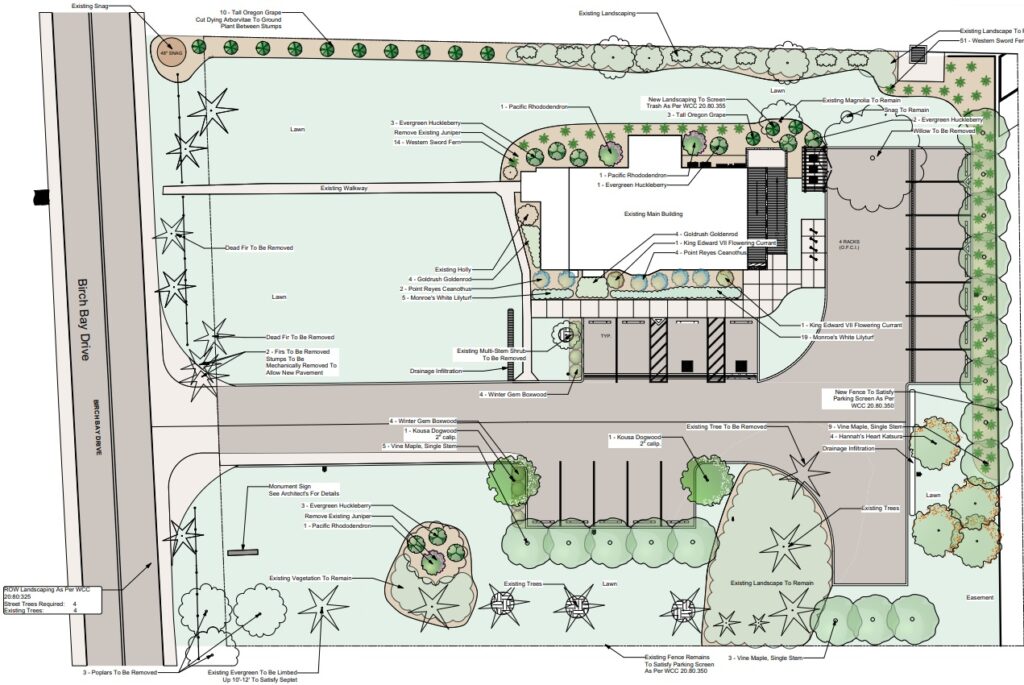 Aerial view of landscaping plan for future Birch Bay Vogt Library Express. 