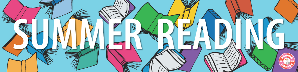 Summer reading banner with cartoon books