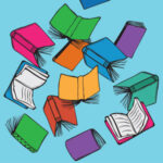 Cartoon books with blue background
