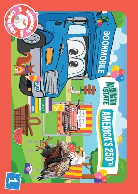 Library Game card 1: Summer at the Library, Bookmobile, Washington state, America's 250th