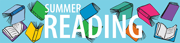 Summer Reading banner with cartoon books