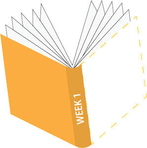 cartoon book with yellow cover, Week 1