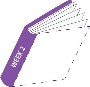 cartoon book with purple cover, Week 2