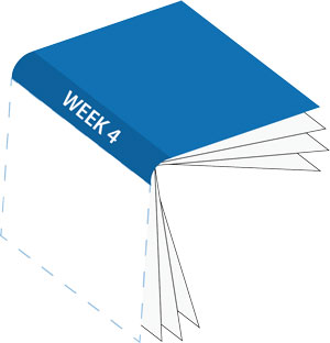 cartoon book with blue cover, Week 4