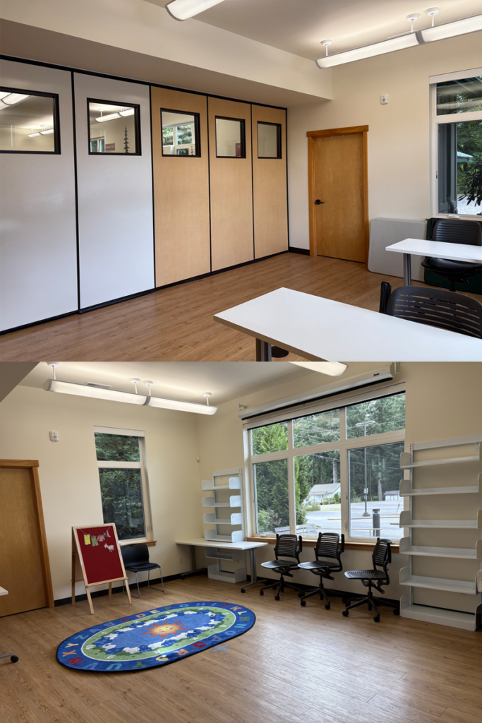 pictures showing movable wall and windows in North Fork meeting room